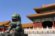 An imperial guardian lion in front of the gate of Supreme Harmon
