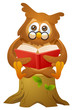 Vector: mascot owl - reading book while sitting mascot owl - reading book while sitting