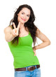 Beautiful woman doing a peace sign Beautiful woman doing a peace sign