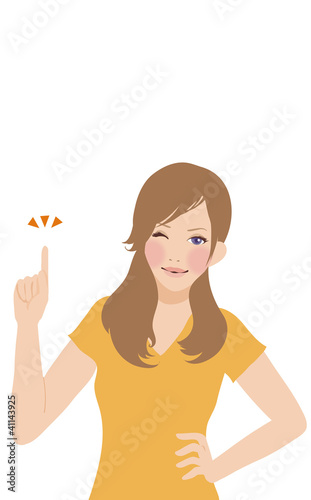 Illustration: 人差し指を立てる女性 人差し指を立てる女性