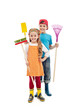 Happy gardener kids - with tools and rubber boots