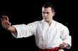 Contrast karate young fighter on black