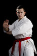 Contrast karate young fighter on black