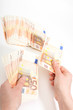 Counting euros in denominations of 50 Counting euros in denominations of 50