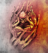 Illustrazione: Sketch of tattoo art, anger monster Sketch of tattoo art, anger monster