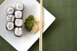 sushi set on green background