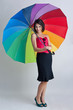 Woman posing with rainbow umbrella