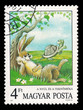 Photo: Slaked postage stamp in 1987 with a rabbit and a turtle Slaked postage stamp in 1987 with a rabbit and a turtle