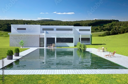 Illustration: Villa and Pool in the Country Villa and Pool in the Country