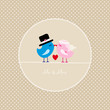 Birds Holding 1 Heart Mr. & Mrs. Beige Dots Background