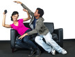 Photo: male and female fighting over a video game controller male and female fighting over a video game controller