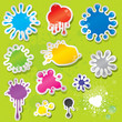Set of colors splashes stickers with water drops.