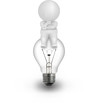 3d Man Illustration sitting on lightbulb, thinking about ideas