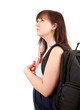 Foto: serious pregnant student woman with books looking up serious pregnant student woman with books looking up