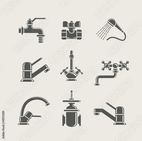 Vector: water-supply faucet mixer, tap, valve for water set icon water-supply faucet mixer, tap, valve for water set icon