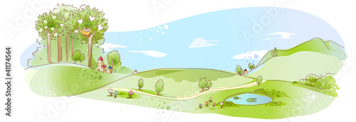 Vector: Rural scene with pond Rural scene with pond