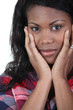 canvas print picture - young Afro-American woman looking sad
