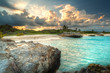 Caribbean beach in Mexico at sunset