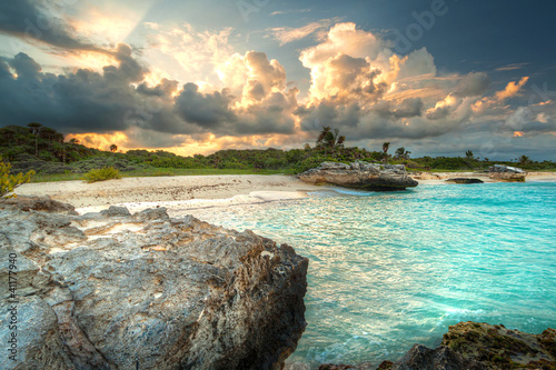 Photo: Caribbean beach in Mexico at sunset Caribbean beach in Mexico at sunset