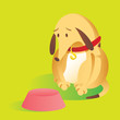 Illustration of a  sad dog in front of an empty bowl