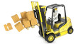 Overloaded yellow fork lift truck falling forward Overloaded yellow fork lift truck falling forward