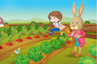 Bunny and boy in the garden