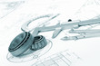 Photo: The plan industrial details, a protractor, caliper, divider and The plan industrial details, a protractor, caliper, divider and