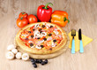 Aromatic pizza with vegetables and mushrooms
