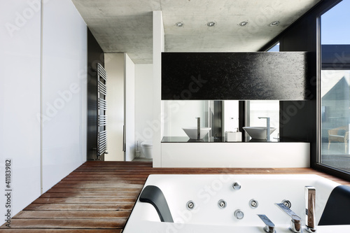 Photo: beautiful modern house in cement, interior, bathroom beautiful modern house in cement, interior, bathroom