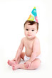 Baby wearing party hat