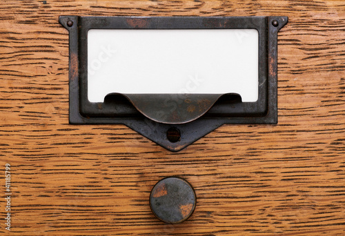 Photo: Blank Label In Old Drawer Pull Blank Label In Old Drawer Pull