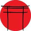 silhouette of torii gate with japanese swords
