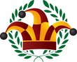 clown cap and laurel wreath