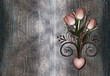 Vintage tulips  and swirl on rusty grunge metal
