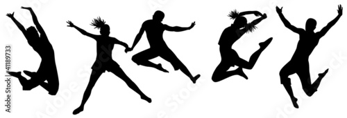Illustration: Silhouettes of men and girls in a jump Silhouettes of men and girls in a jump