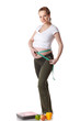 Young pregnant woman with scales.. Young pregnant woman with scales..
