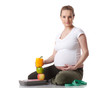 Young pregnant woman with scales.. Young pregnant woman with scales..
