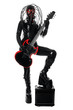 Heavy Rubber Black Latex GasMask Girl with Rock Guitar