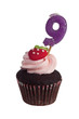 Mini cupcake with birthday candle for nine year old