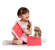 funny child with kitten in gift box