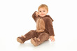 baby dressed teddy suit, on white background
