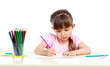 cute girl drawing with colourful pencils
