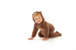 baby dressed teddy suit, on white background