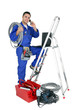Electrician with mobile telephone