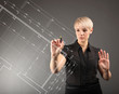 Photo: Blueprint design technical concept - girl drawing on screen Blueprint design technical concept - girl drawing on screen