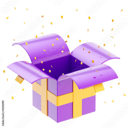 Illustration: Gift box with ribbon, confetti isolated Gift box with ribbon, confetti isolated