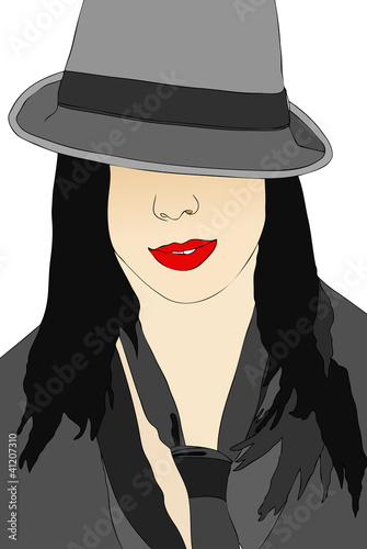 Illustration: Portrait of woman with hat male Portrait of woman with hat male