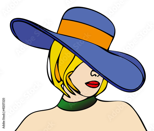 Illustration: Portrait of woman with blue hat Portrait of woman with blue hat