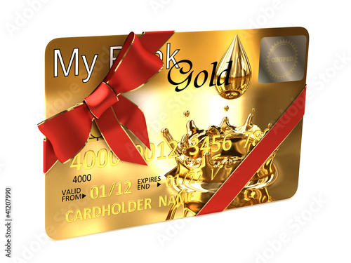 Illustration: Gold credit card whit a ribbon Gold credit card whit a ribbon