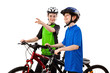 Cyckists - boy and girl isolated on white background